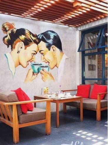 20 Mẫu Vẽ tranh tường quán cafe cực đẹp độc đáo 6 vẽ tranh tường quán cafe